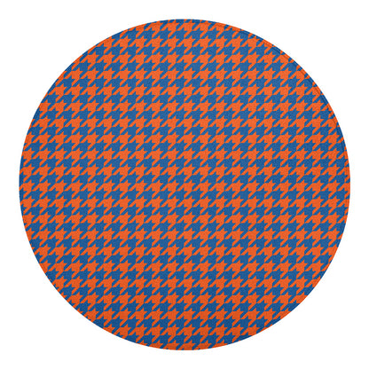 Orange And Blue Houndstooth Print Round Blanket