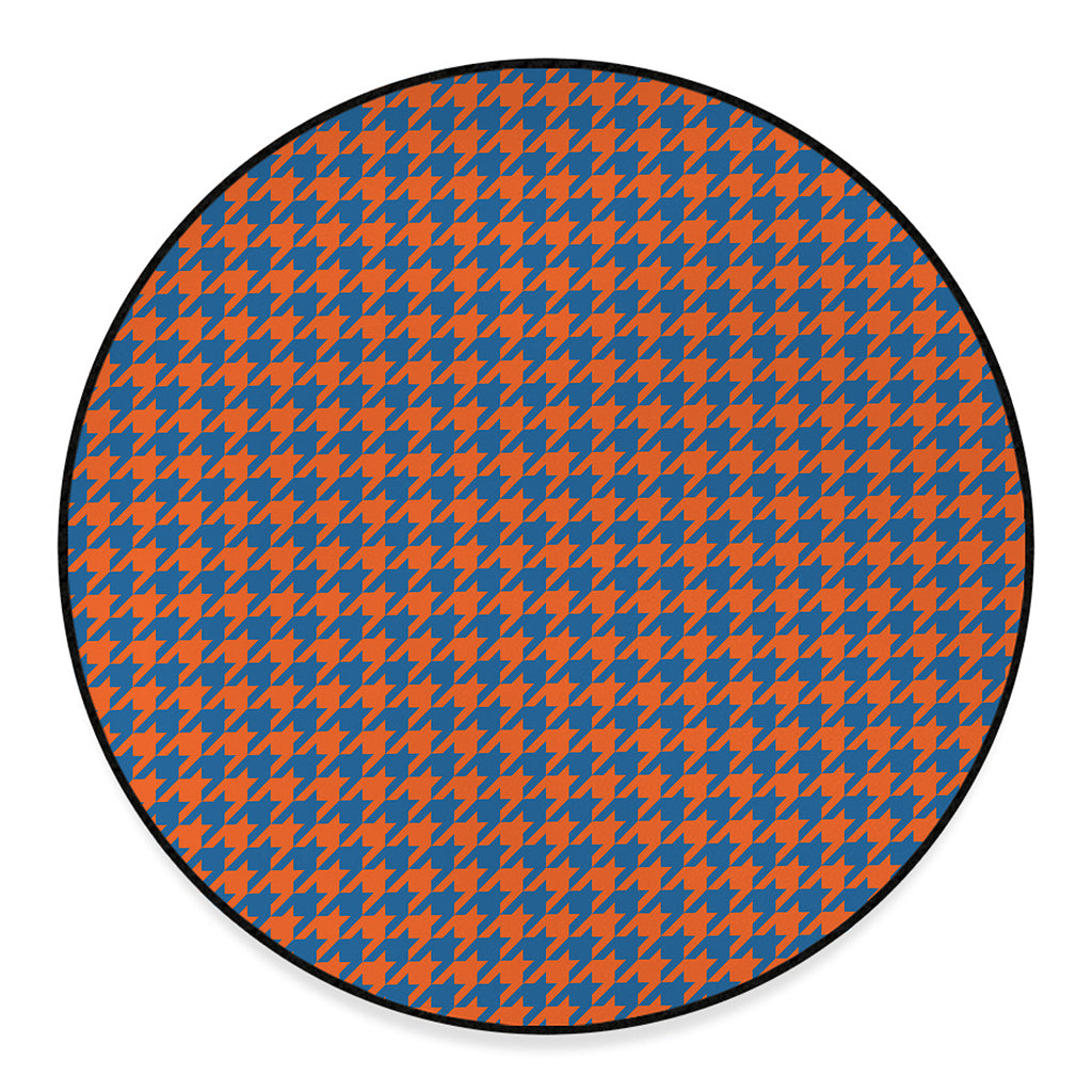 Orange And Blue Houndstooth Print Round Floor Mat