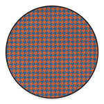 Orange And Blue Houndstooth Print Round Floor Mat