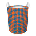 Orange And Blue Houndstooth Print Round Laundry Basket
