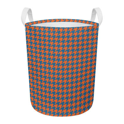 Orange And Blue Houndstooth Print Round Laundry Basket