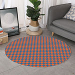Orange And Blue Houndstooth Print Round Rug