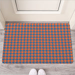 Orange And Blue Houndstooth Print Rubber Doormat