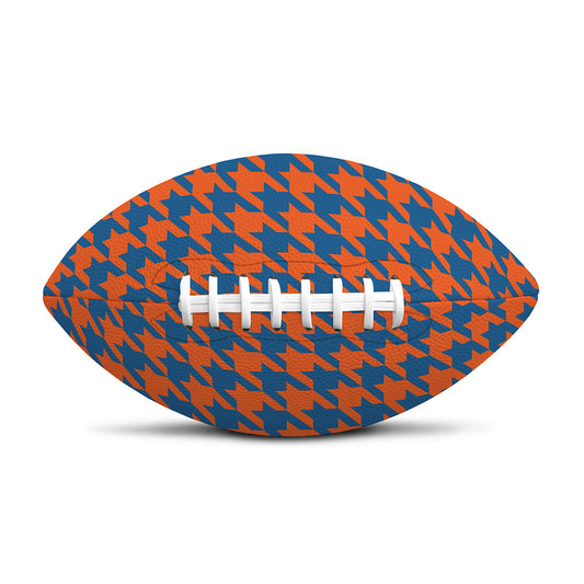 Orange And Blue Houndstooth Print Rugby Ball