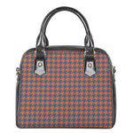Orange And Blue Houndstooth Print Shoulder Handbag