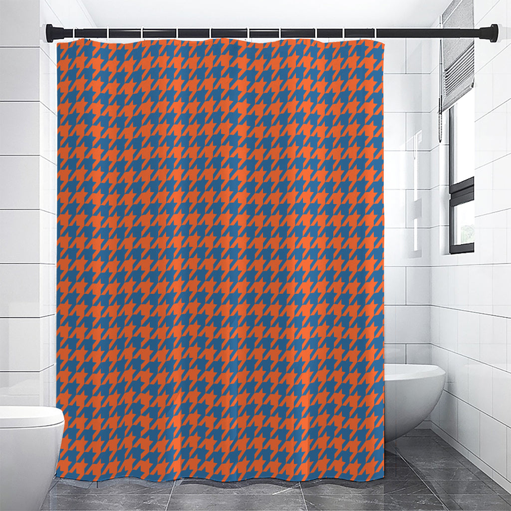 Orange And Blue Houndstooth Print Shower Curtain