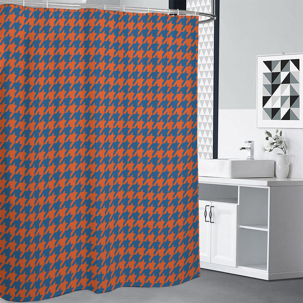 Orange And Blue Houndstooth Print Shower Curtain