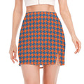 Orange And Blue Houndstooth Print Side Slit Mini Skirt