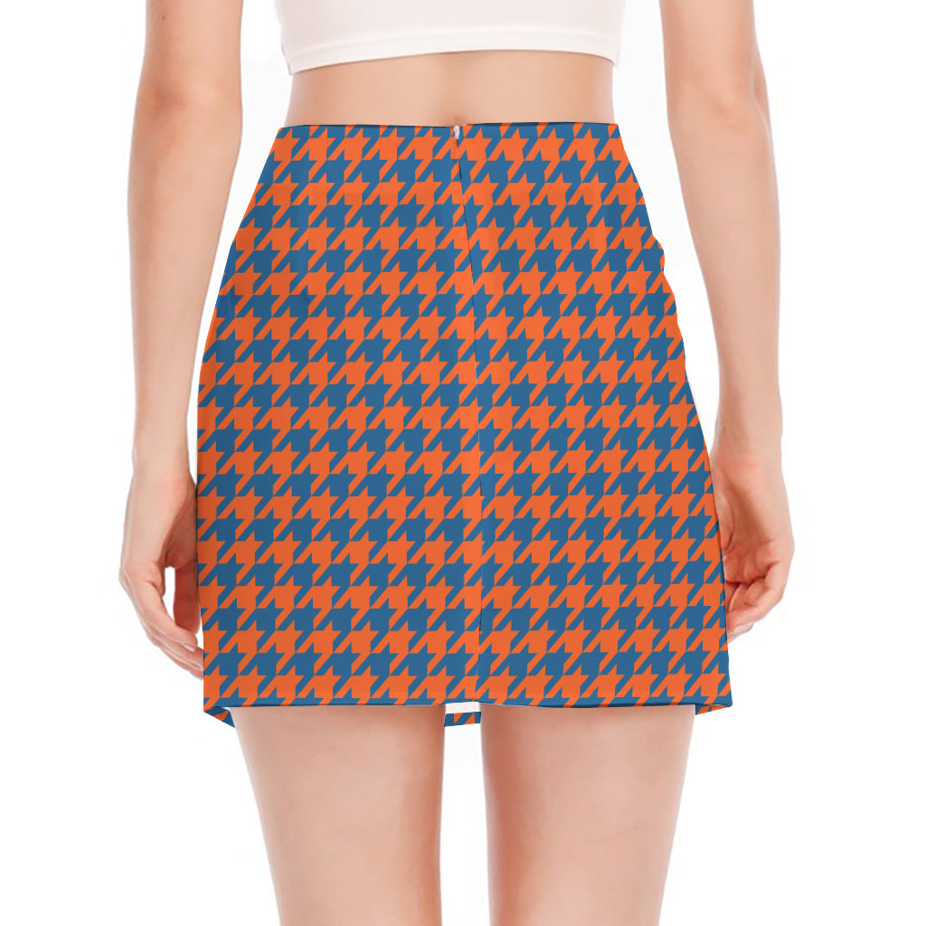 Orange And Blue Houndstooth Print Side Slit Mini Skirt