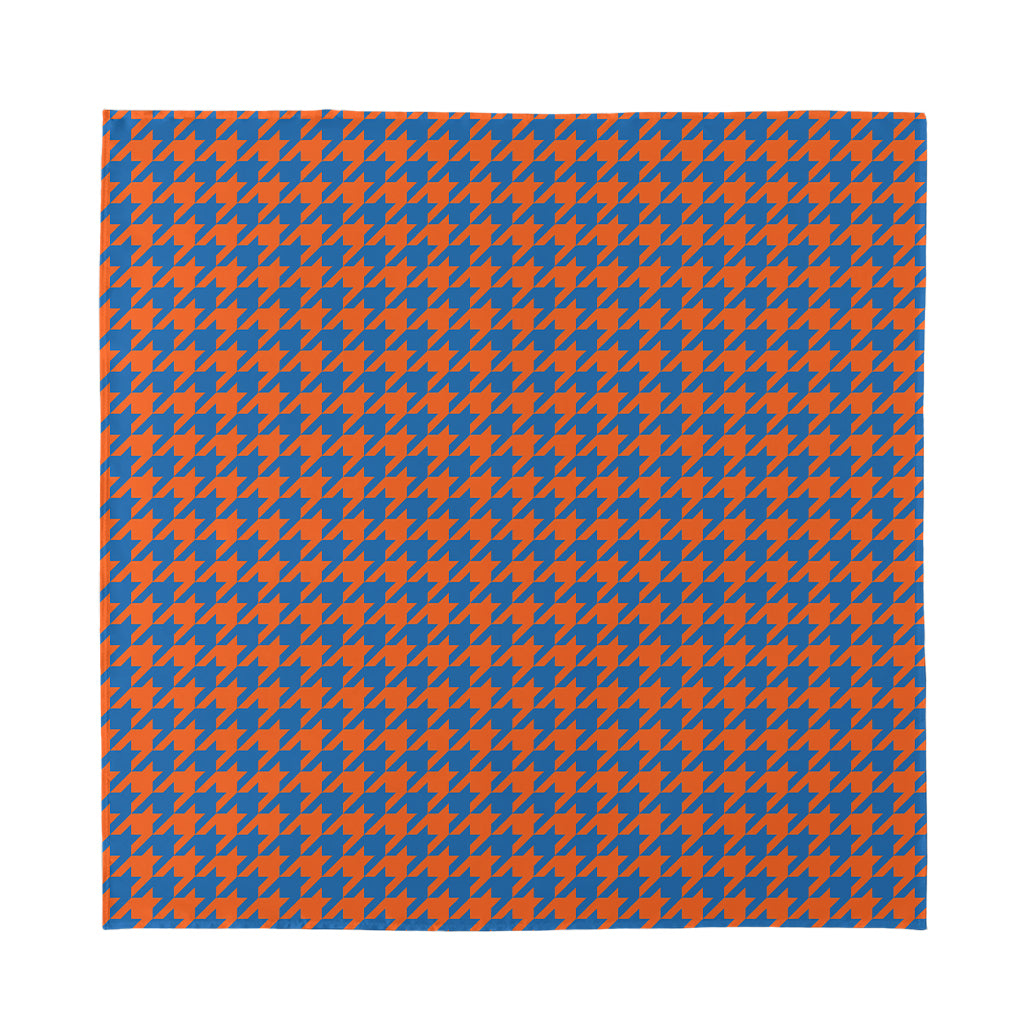 Orange And Blue Houndstooth Print Silk Bandana