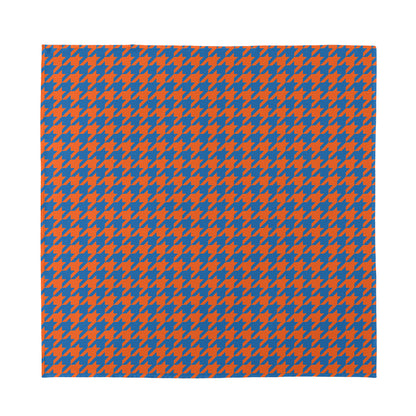 Orange And Blue Houndstooth Print Silk Bandana