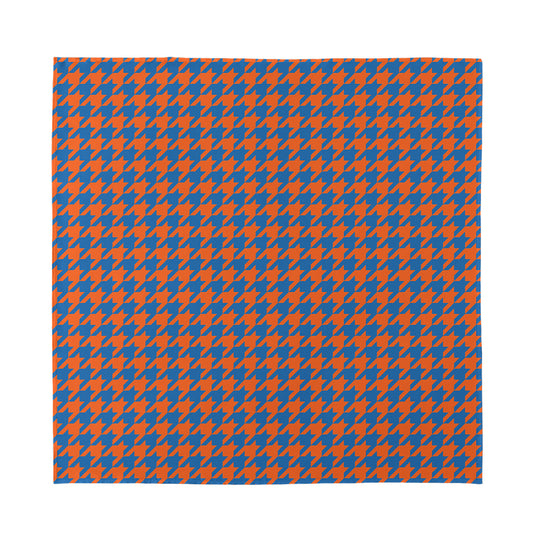 Orange And Blue Houndstooth Print Silk Bandana