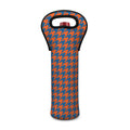 Orange And Blue Houndstooth Print Single Neoprene Wine Tote
