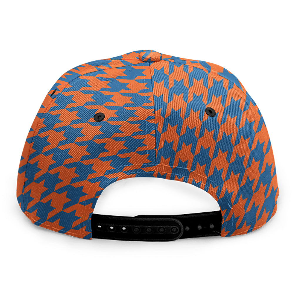 Orange And Blue Houndstooth Print Snapback Cap