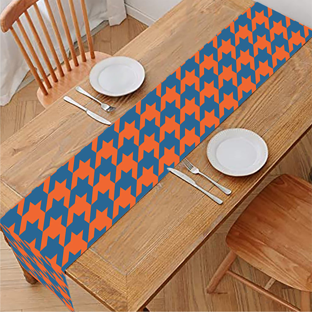 Orange And Blue Houndstooth Print Table Runner