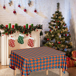 Orange And Blue Houndstooth Print Tablecloth