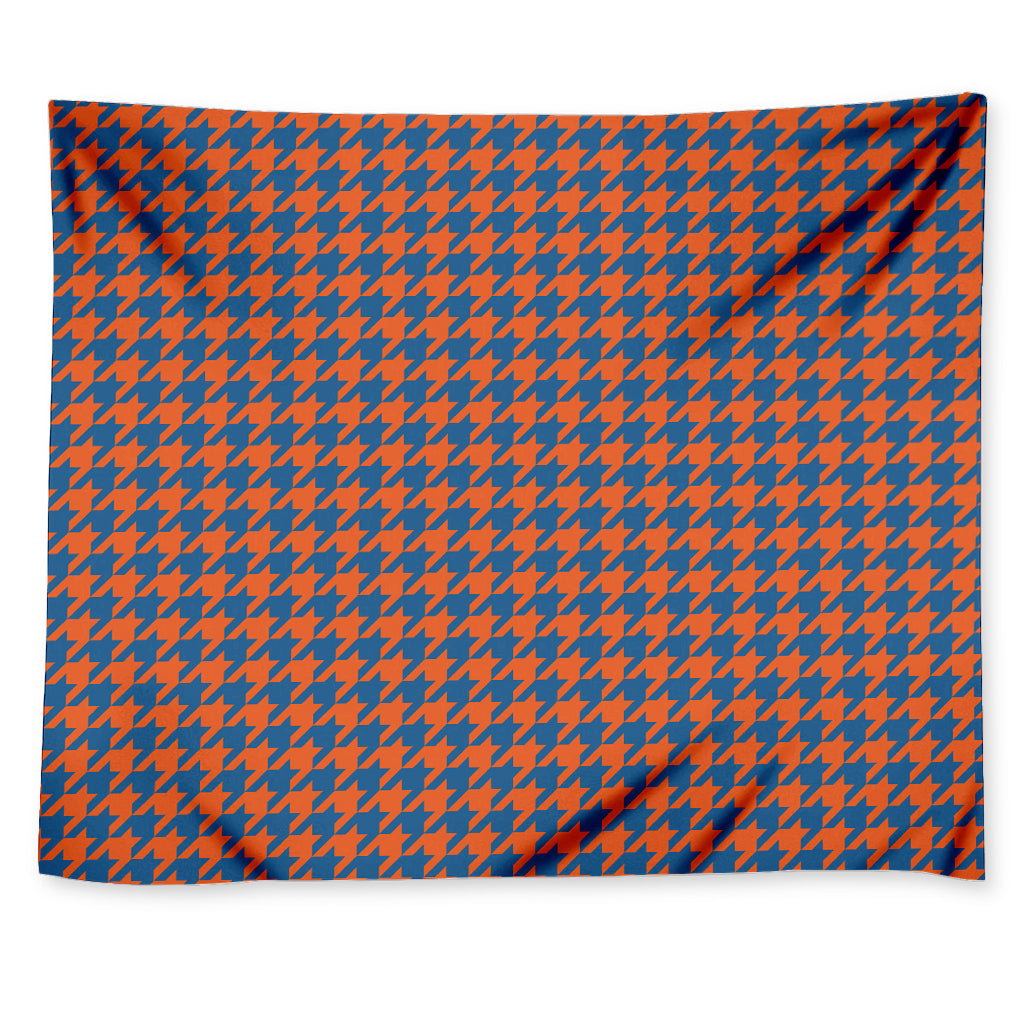 Orange And Blue Houndstooth Print Tapestry