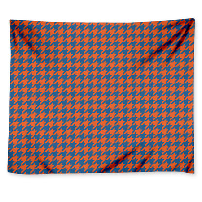 Orange And Blue Houndstooth Print Tapestry