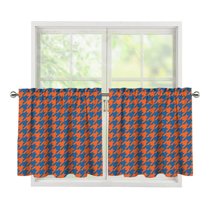 Orange And Blue Houndstooth Print Tier Curtains