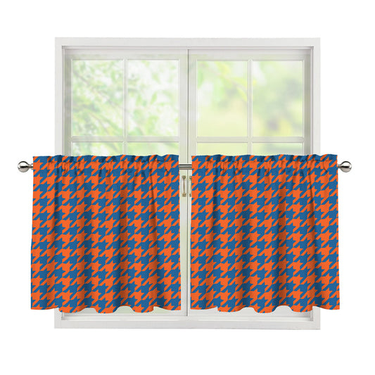 Orange And Blue Houndstooth Print Tier Curtains