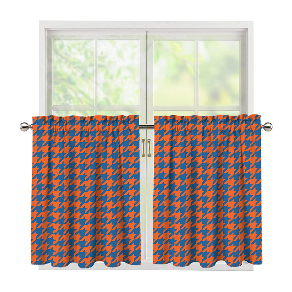 Orange And Blue Houndstooth Print Tier Curtains