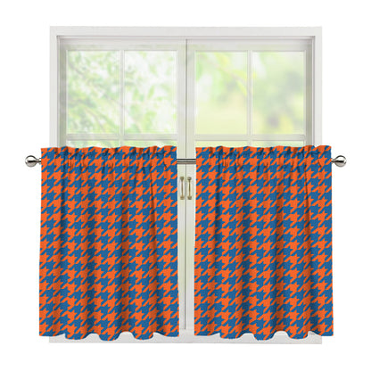 Orange And Blue Houndstooth Print Tier Curtains