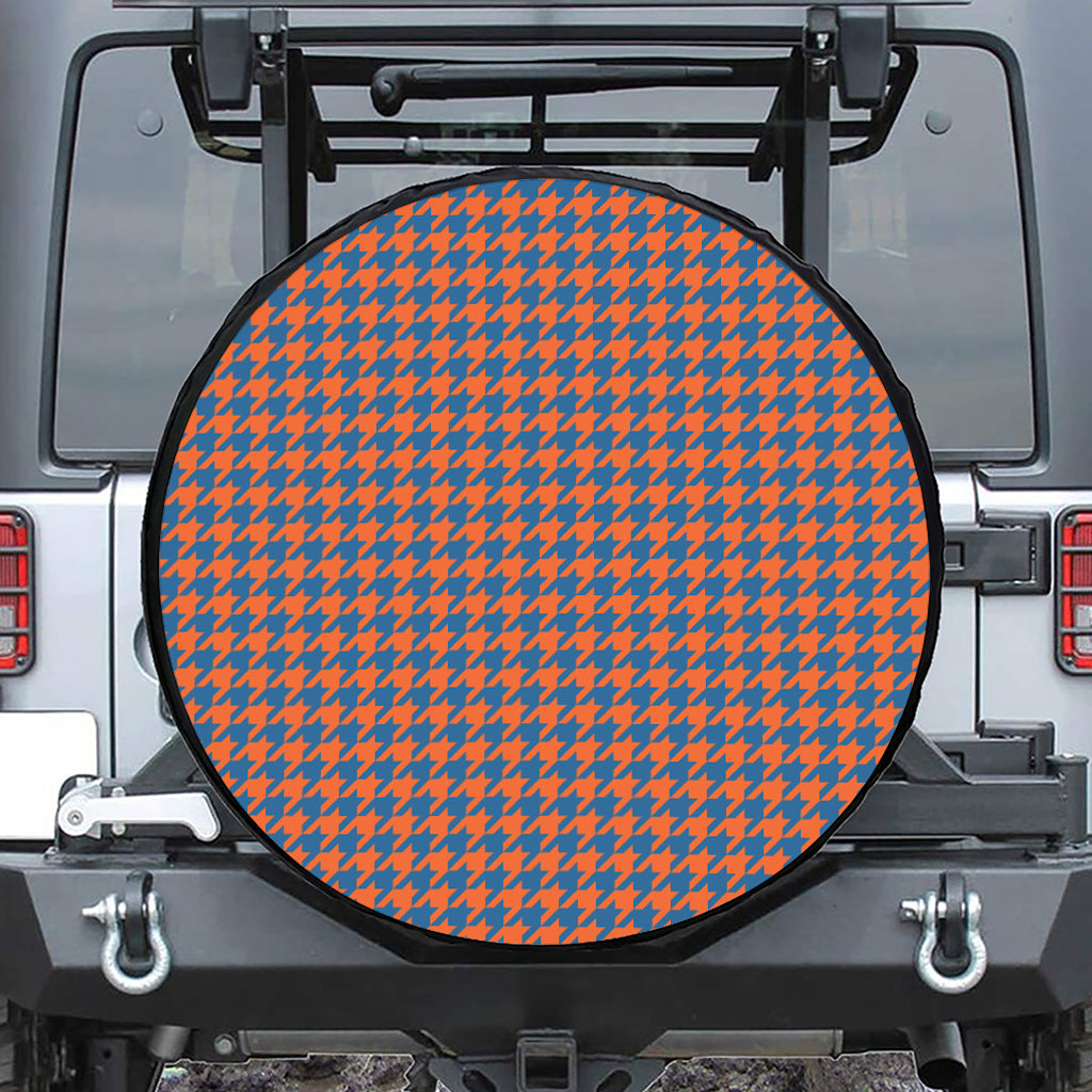 Orange And Blue Houndstooth Print Tire Cover