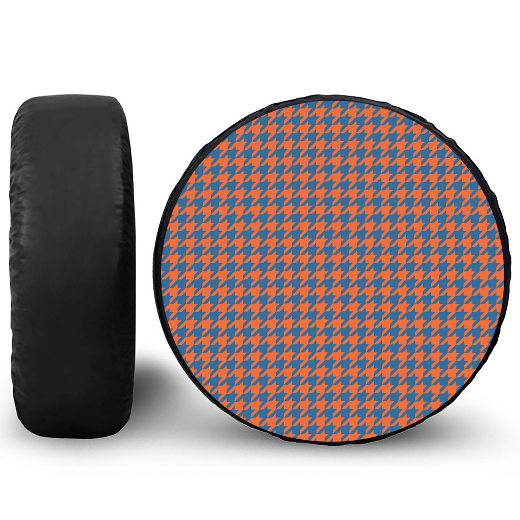 Orange And Blue Houndstooth Print Tire Cover