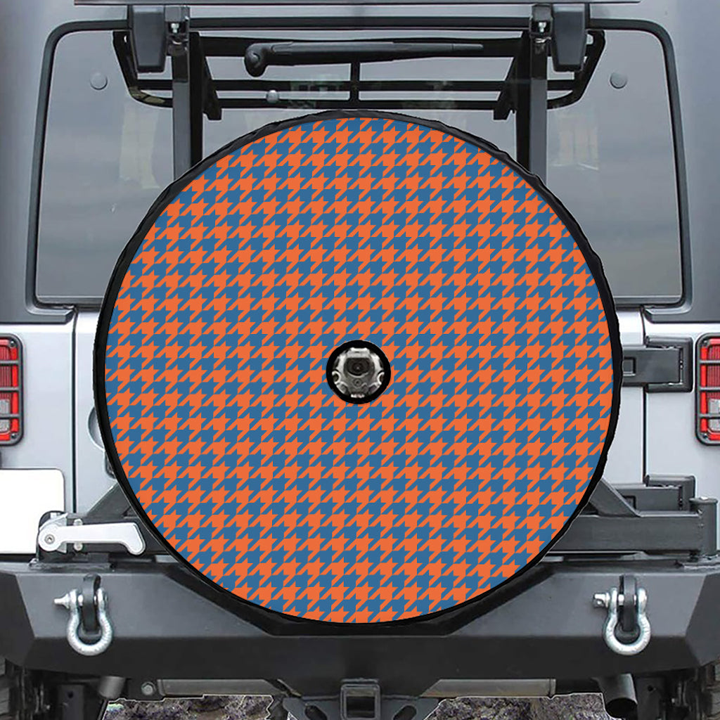 Orange And Blue Houndstooth Print Tire Cover With Camera Hole