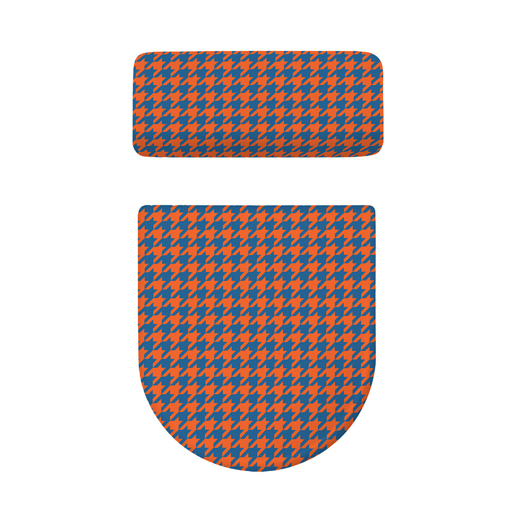 Orange And Blue Houndstooth Print Toilet Lid And Tank Cover Set