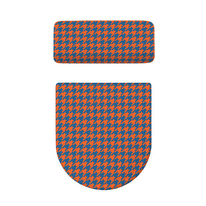 Orange And Blue Houndstooth Print Toilet Lid And Tank Cover Set