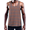 Orange And Blue Houndstooth Print Men's Workout Tank Top
