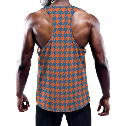 Orange And Blue Houndstooth Print Training Tank Top