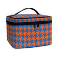 Orange And Blue Houndstooth Print Travel Makeup Bag