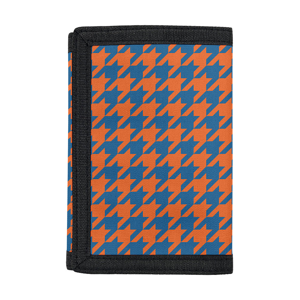 Orange And Blue Houndstooth Print Trifold Wallet