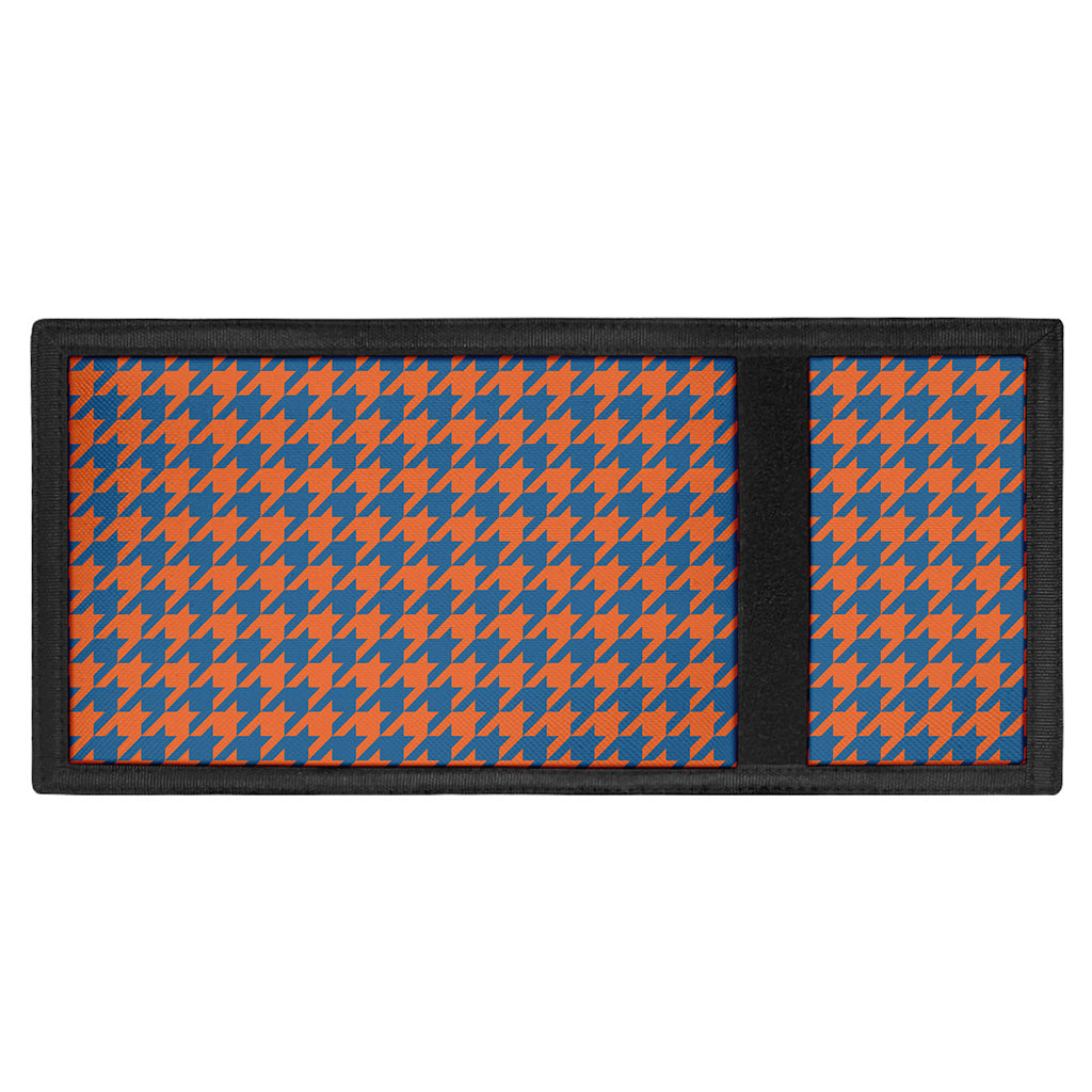 Orange And Blue Houndstooth Print Trifold Wallet