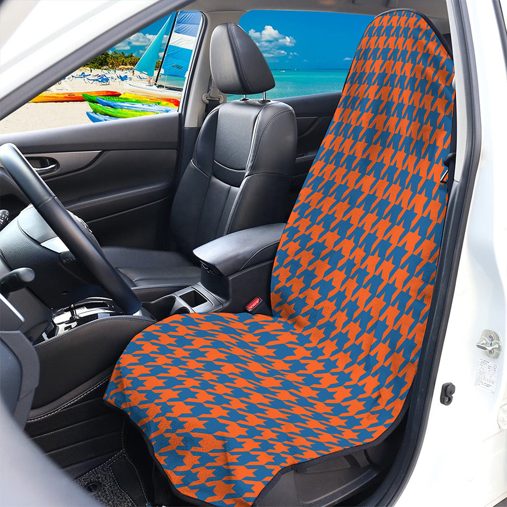 Orange And Blue Houndstooth Print Waterproof Car Seat Cover