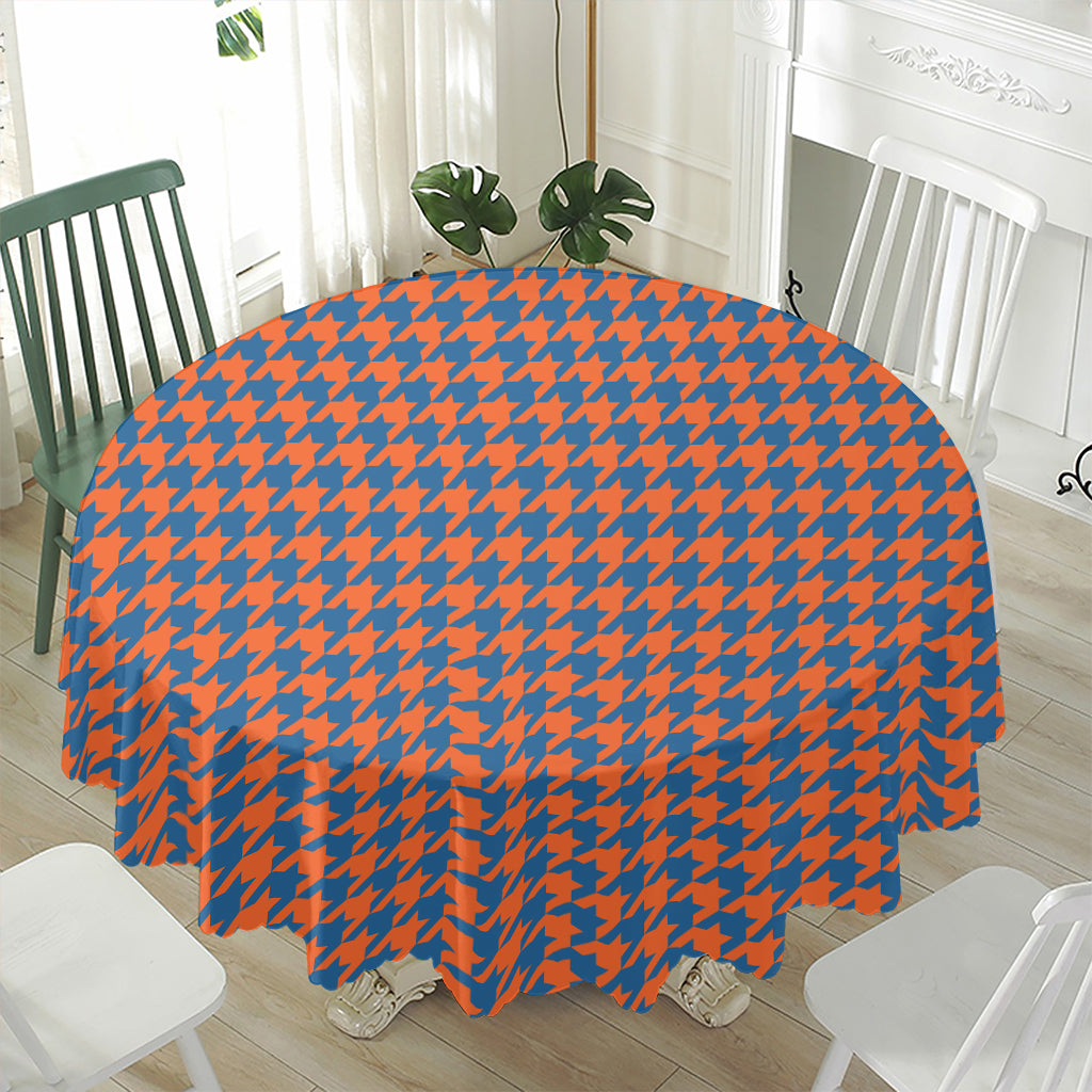 Orange And Blue Houndstooth Print Waterproof Round Tablecloth