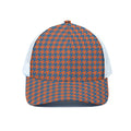 Orange And Blue Houndstooth Print White Mesh Trucker Hat