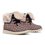 Orange And Blue Houndstooth Print Winter Boots