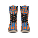 Orange And Blue Houndstooth Print Winter Boots