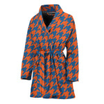 Orange And Blue Houndstooth Print Women's Bathrobe