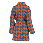 Orange And Blue Houndstooth Print Women's Bathrobe