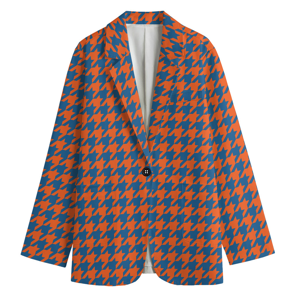 Orange And Blue Houndstooth Print Women's Blazer