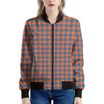 Orange And Blue Houndstooth Print Women's Bomber Jacket