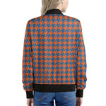 Orange And Blue Houndstooth Print Women's Bomber Jacket