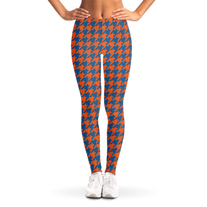 Orange And Blue Houndstooth Print Women's Leggings