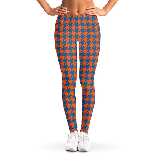 Orange And Blue Houndstooth Print Women's Leggings