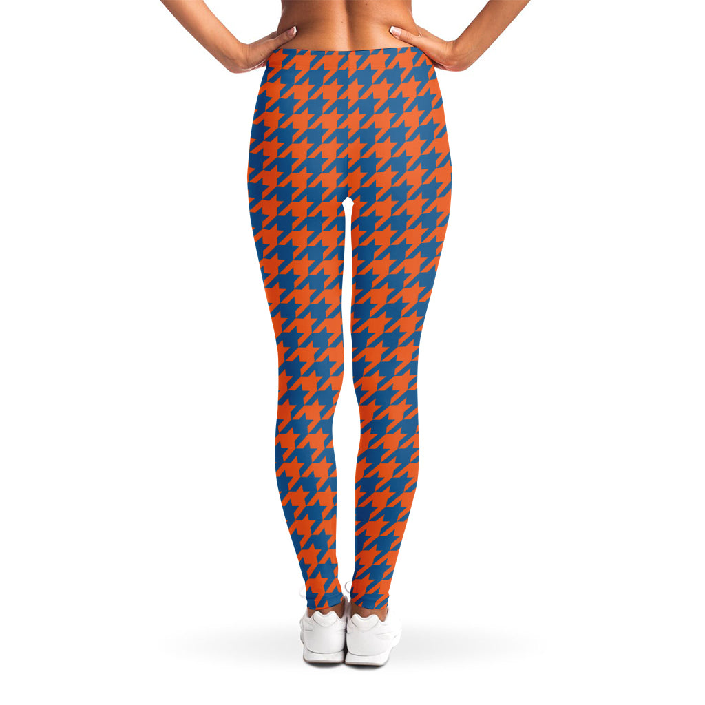 Orange And Blue Houndstooth Print Women's Leggings