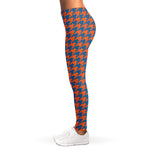Orange And Blue Houndstooth Print Women's Leggings